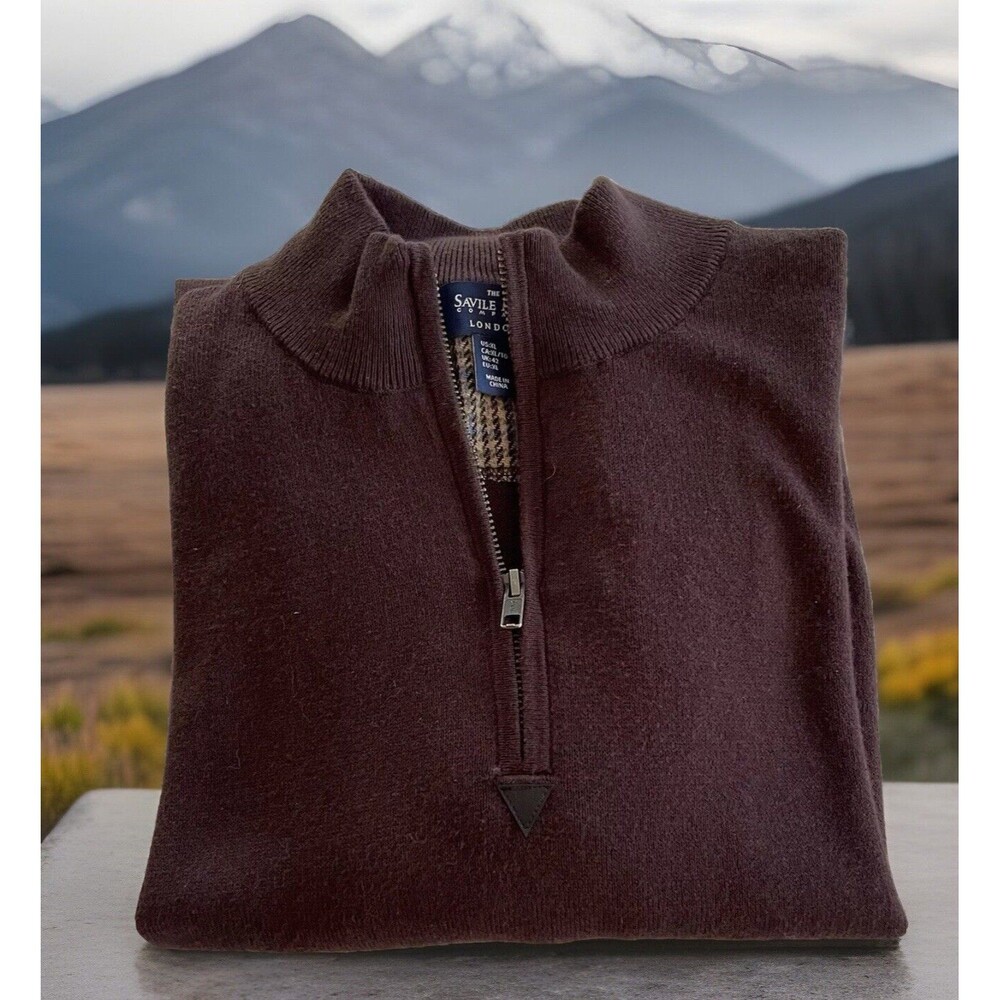 Savile Row Qtr Zip Sweater Tweed Elbow Patch Cotton Cashmere Men XL Chest 44"